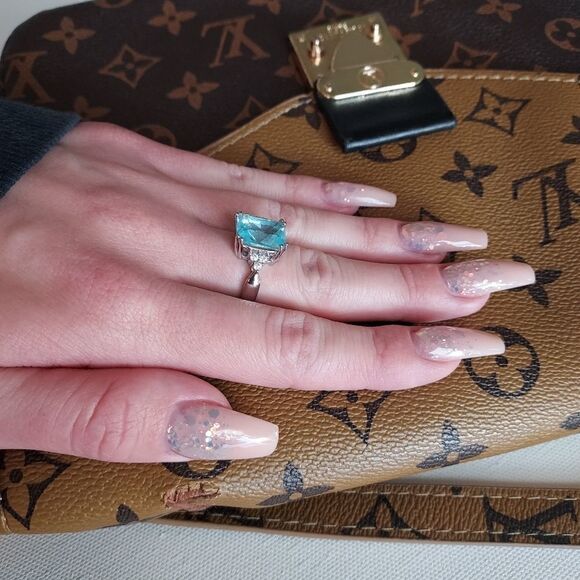 Aquamarine Diamond Sterling Silver Ring - Picture 4 of 6